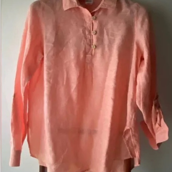 Sigrid Olsen Linen Half button Top - Melon Size Large - Picture 6 of 6